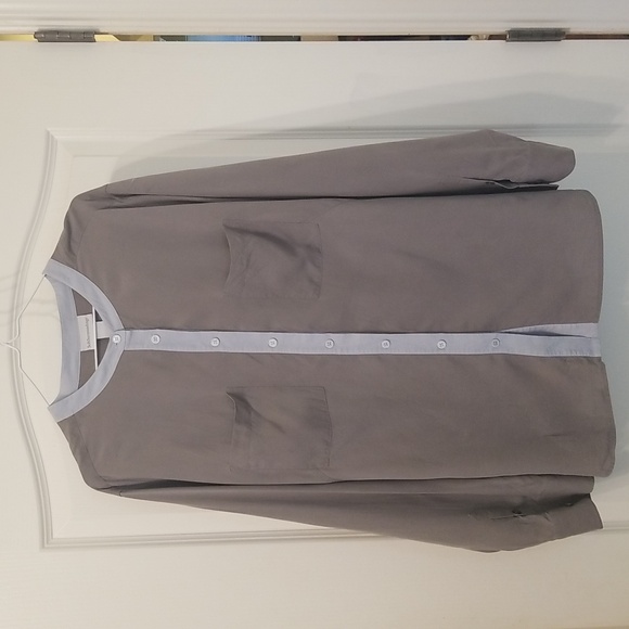 Soft Surroundings Tops - Soft Surroundings Gray 100% Silk Mandarin Collar Button Down Shirt